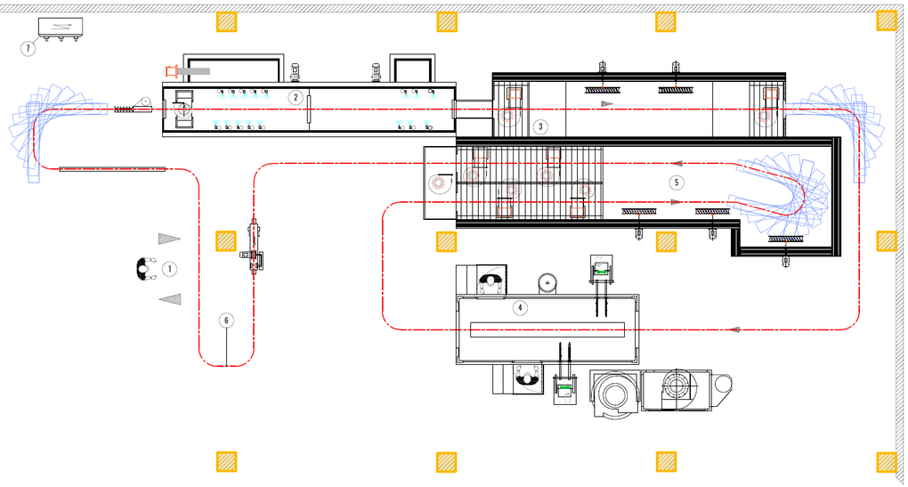 Example of powder coating line layout in a facility with columns