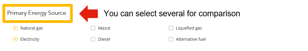 Example of selecting energy carrier type in the TA form for a powder coating line